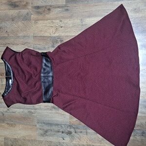 London Style Co. Women's Burgundy Fit-and-Flare Dress with Faux leather Size 4